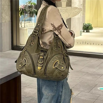 Qfdian Y2k Aesthetic Vintage Fashion Women's Handbags Casual Grunge Streetwear Shoulder Underarm Bag Female All Match Trendy Tote Bags
